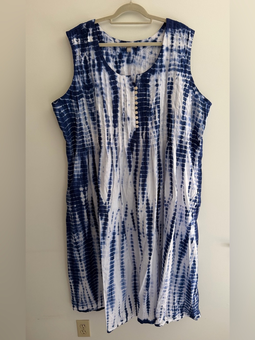 Woman Within 100% Cotton Navy White Tie Dye Sleeveless Maxi Dress, Women's 28W